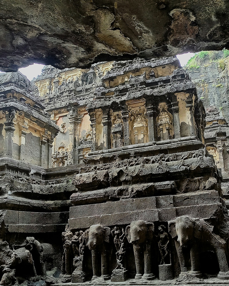 Elephants statues Ellora Caves